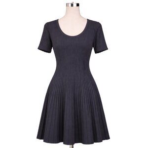 Cooperative Sweater Dress Womens Medium Black Short Sleeve Pleated Coquette Mini